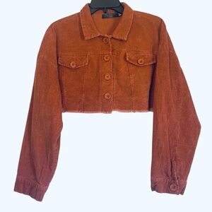Misguided Cropped Corduroy Long Sleeve Raw Hem Spice Women's Jacket, Size 8